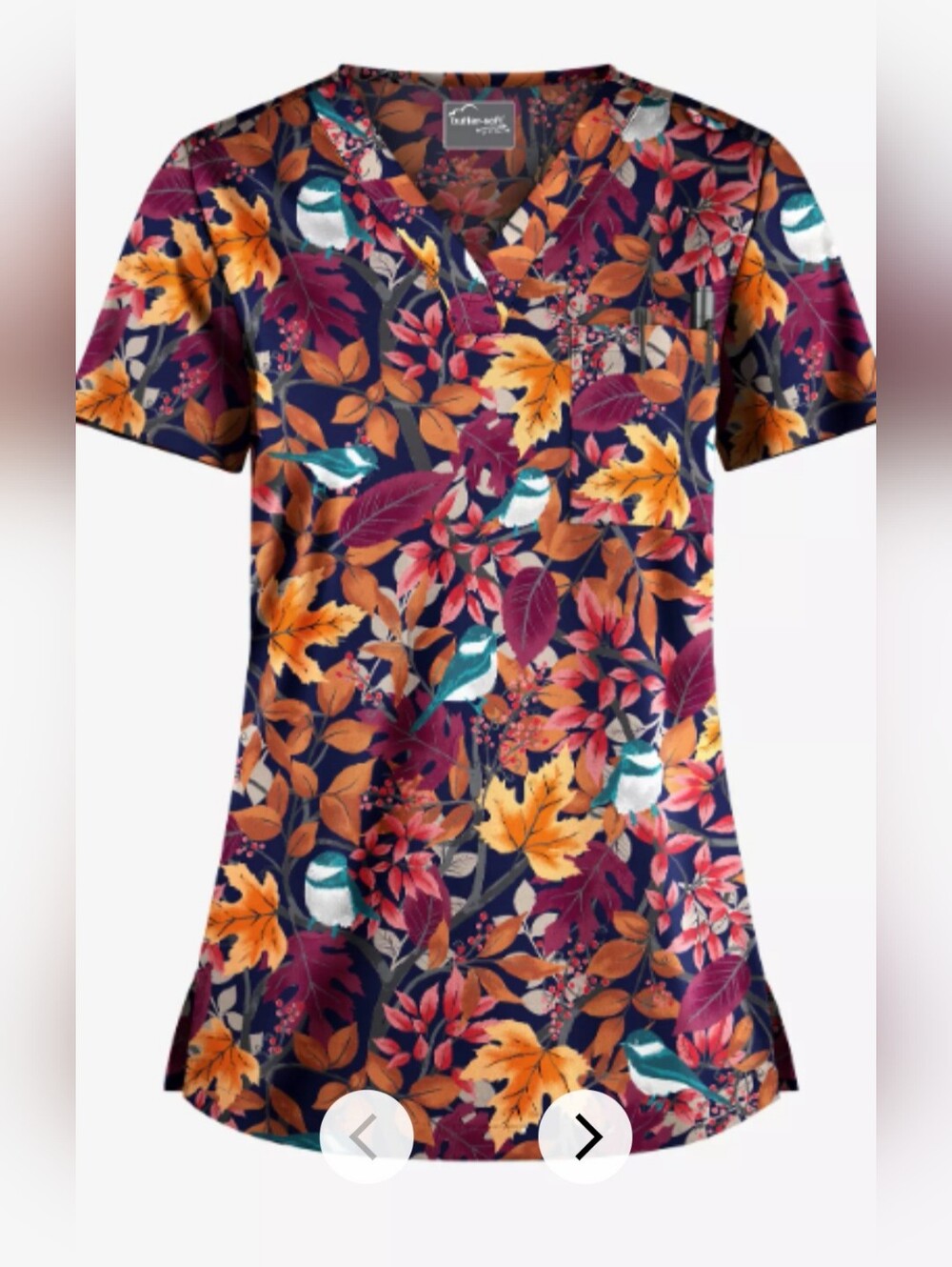 Buttersoft Stretch Hidden Garden Scrub Top Womens Large Birds